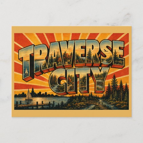 Traverse City Michigan Bay Forest River Art Postcard