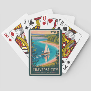 Traverse City Michigan Illustration Travel Art Poker Cards