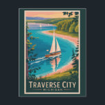 Traverse City Michigan Illustration Travel Art  Postcard<br><div class="desc">Traverse City retro vector travel design. Traverse City,  Michigan,  is a charming lakeside destination known as the Cherry Capital of the World,  offering visitors vineyards,  sandy Lake Michigan beaches,  and scenic landscapes.</div>