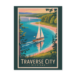 Traverse City Michigan Illustration Travel Art  Postcard