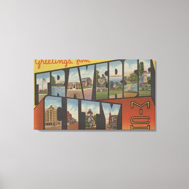 Traverse City, Michigan - Large Letter Scenes Canvas Print (Front)