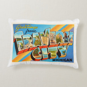Traverse City Michigan MI Vintage Travel Souvenir Decorative Pillow