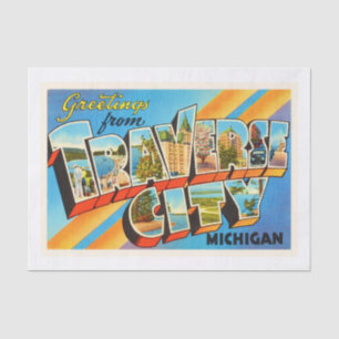 Traverse City Michigan MI Vintage Travel Souvenir Tissue Paper