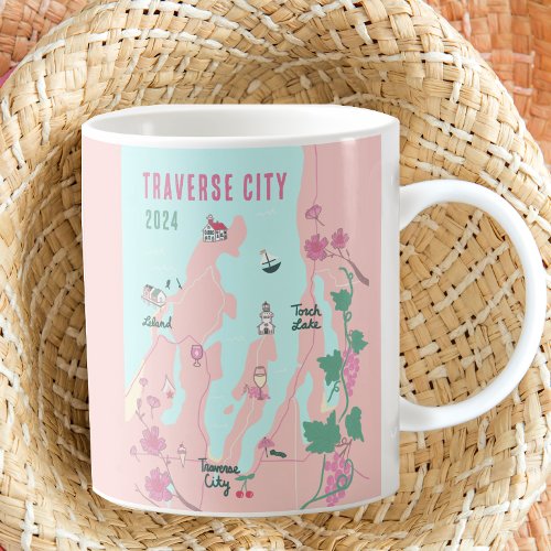 Traverse City Michigan Wine and Cherry Map Coffee Mug