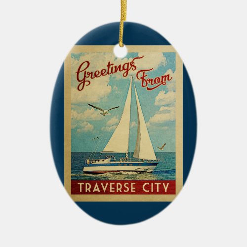 Traverse City Ornament Sailboat Retro Michigan