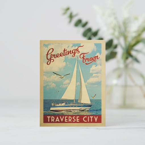 Traverse City Postcard Sailboat Vintage Michigan Zazzle
