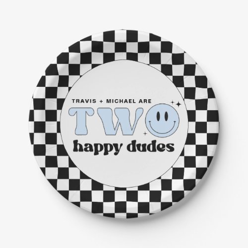 TRAVIS Blue Two Happy Dudes Smile Face Birthday Paper Plates