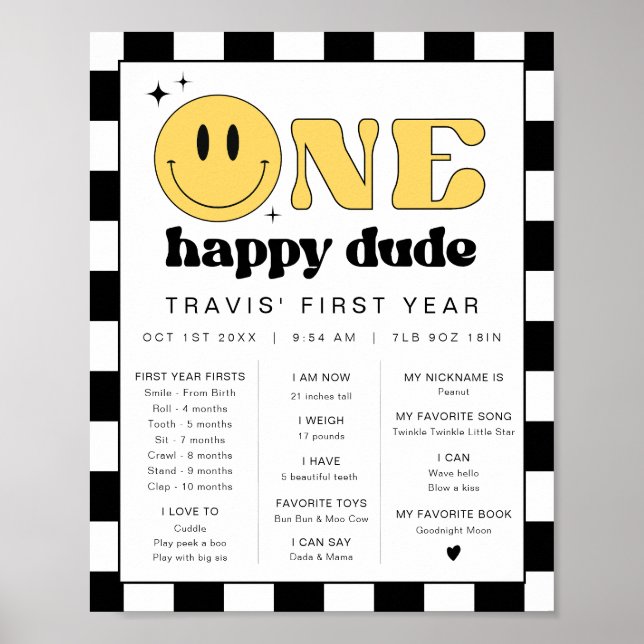 TRAVIS Happy Dude First Birthday Milestone Poster (Front)