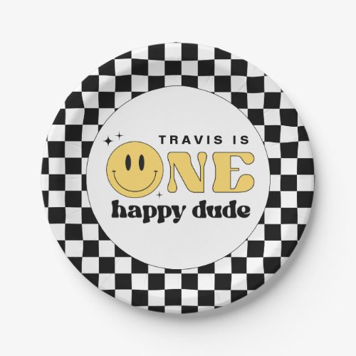 TRAVIS One Happy Dude Smile Face Birthday Paper Plates