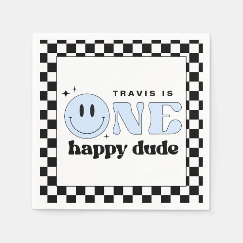 TRAVIS One Happy Dude Smile Face Birthday Welcome Napkins