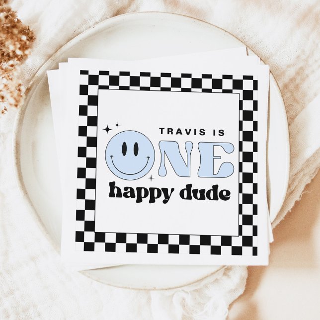 TRAVIS One Happy Dude Smile Face Birthday Welcome Napkins (Creator Uploaded)