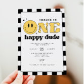 TRAVIS One Happy Dude Smile Face First Birthday Invitation