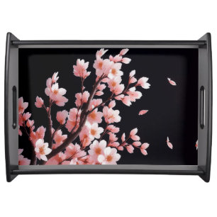 Tray/Pink Cherry Blossom/Black Laquer/Serving tray