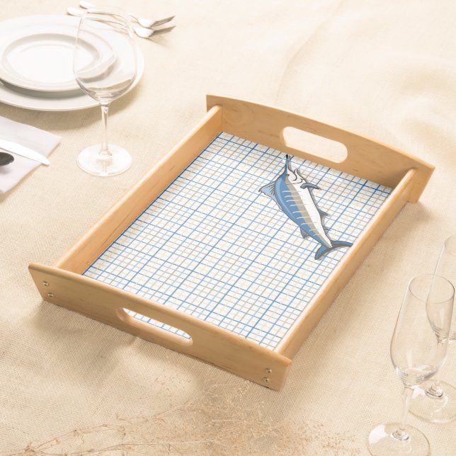Tray - Serving - Blue Marlin on Plaid (Front)