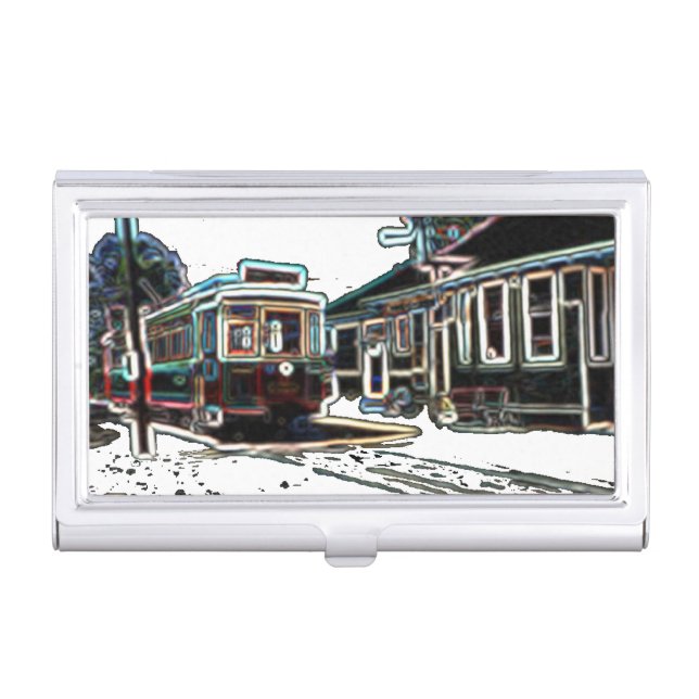 TRC Neon streetcar at stn Business Card Holder (Front)