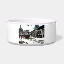 TRC Neon streetcar at stn Large Ceramic Pet Bowl