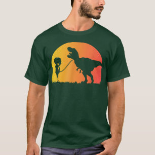 TRe Dinosaur Pet On A Leach Led By A Girl Vintage T-Shirt