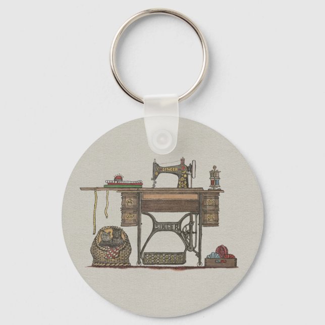 Treadle Sewing Machine & Kittens Keychain (Front)