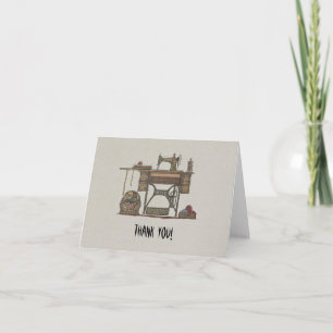 Treadle Sewing Machine & Kittens Letterpress Thank You Card