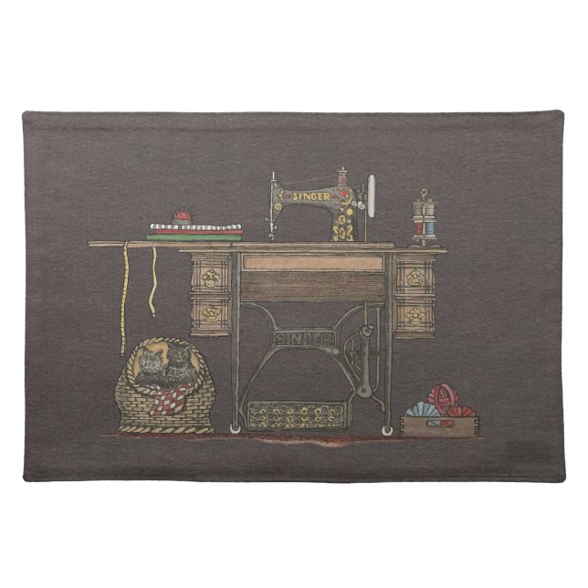 Treadle Sewing Machine & Kittens Placemat (Front)