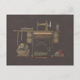 Treadle Sewing Machine & Kittens Postcard