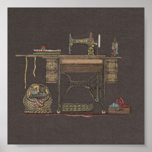 Treadle Sewing Machine & Kittens Poster