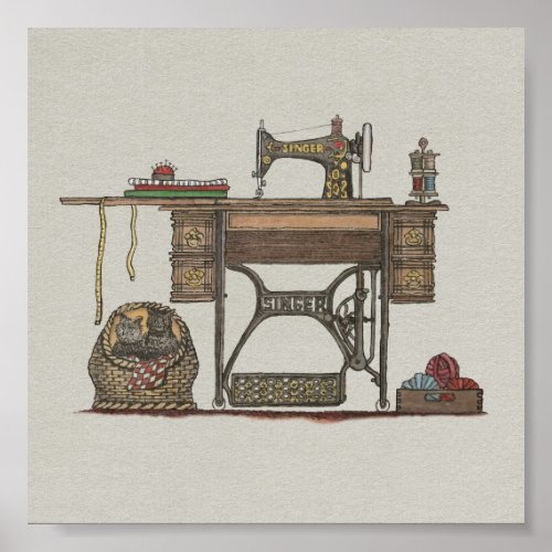 Treadle Sewing Machine  Kittens Poster