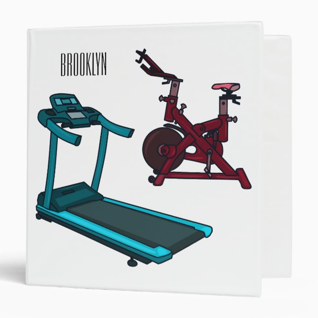 Treadmill & spinning bike cartoon illustration 3 ring binder (Front/Inside)