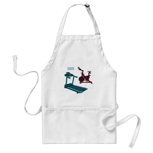 Treadmill & spinning bike cartoon illustration adult apron (Front)