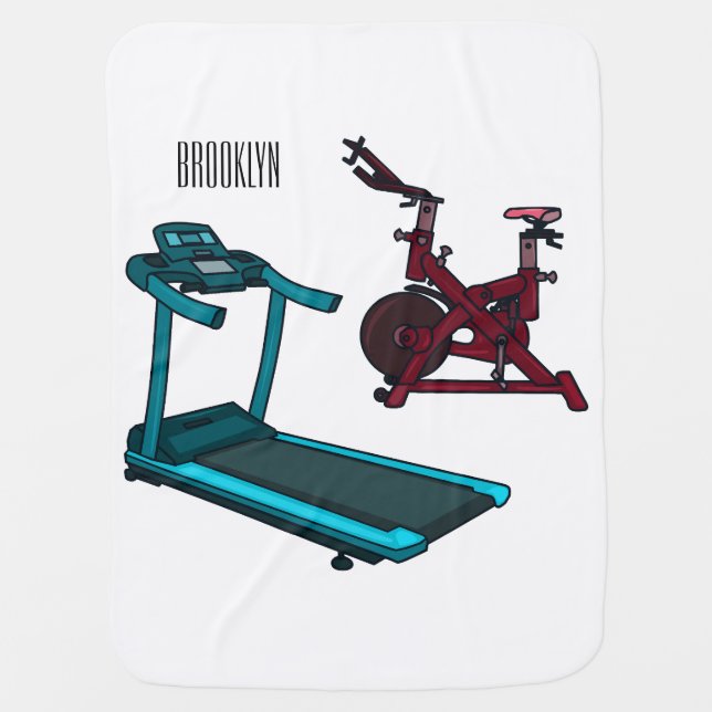 Treadmill & spinning bike cartoon illustration baby blanket (Front)