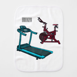 Treadmill & spinning bike cartoon illustration baby burp cloth