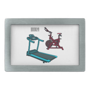 Treadmill & spinning bike cartoon illustration belt buckle