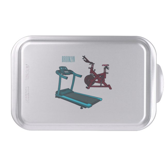 Treadmill & spinning bike cartoon illustration cake pan (Front)