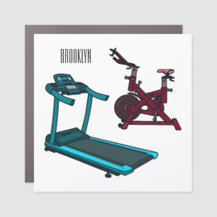 Treadmill & spinning bike cartoon illustration car magnet