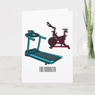 Treadmill & spinning bike cartoon illustration card