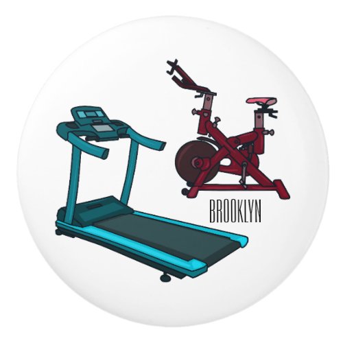 Treadmill  spinning bike cartoon illustration ceramic knob