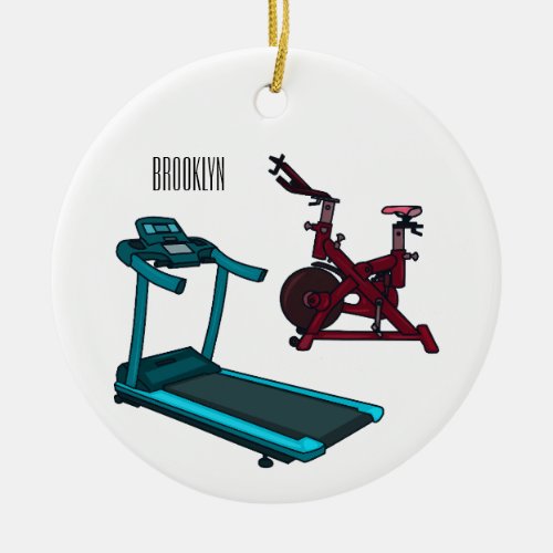 Treadmill  spinning bike cartoon illustration ceramic ornament
