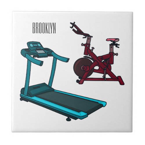 Treadmill  spinning bike cartoon illustration ceramic tile