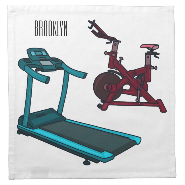 Treadmill & spinning bike cartoon illustration cloth napkin (Front)