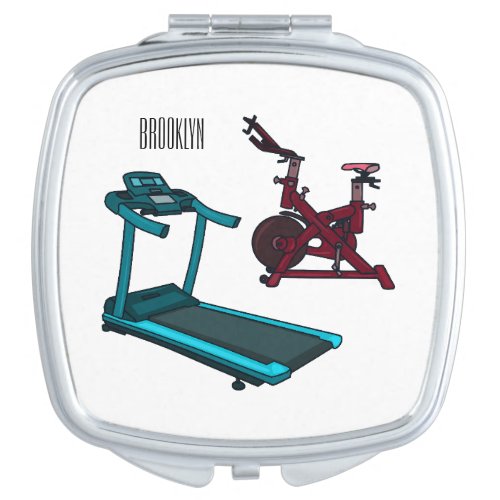 Treadmill  spinning bike cartoon illustration compact mirror