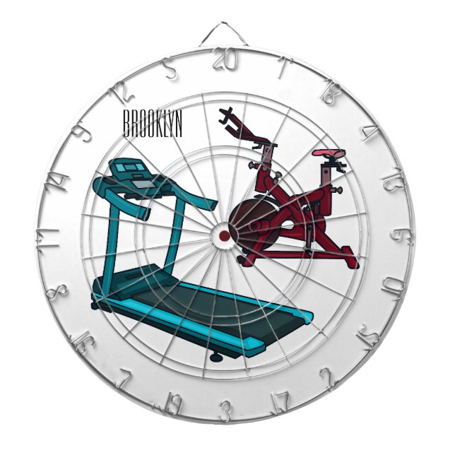 Treadmill & spinning bike cartoon illustration dart board (Front)