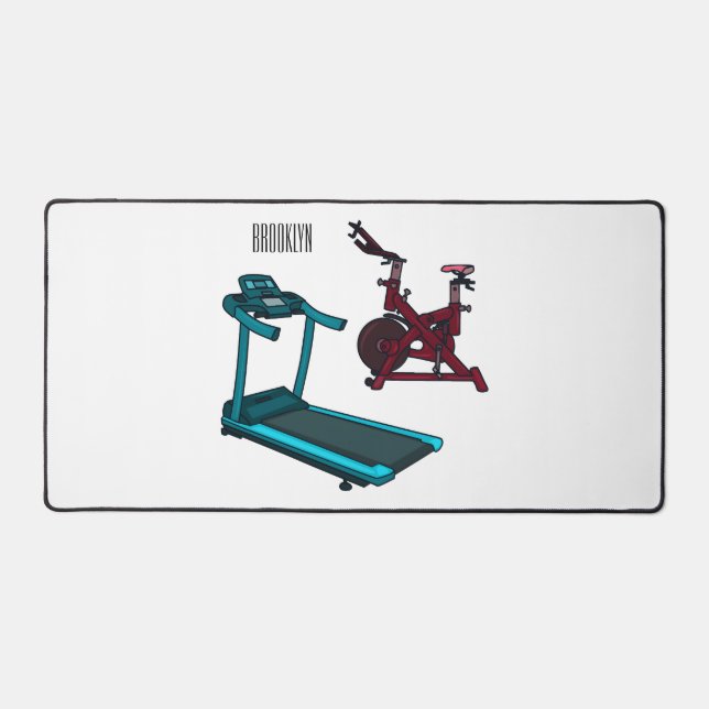 Treadmill & spinning bike cartoon illustration desk mat (Front)