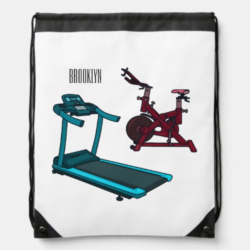 Treadmill  spinning bike cartoon illustration drawstring bag