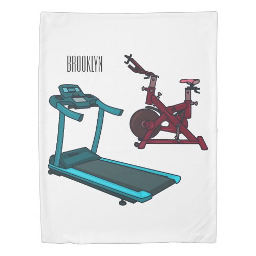 Treadmill  spinning bike cartoon illustration duvet cover