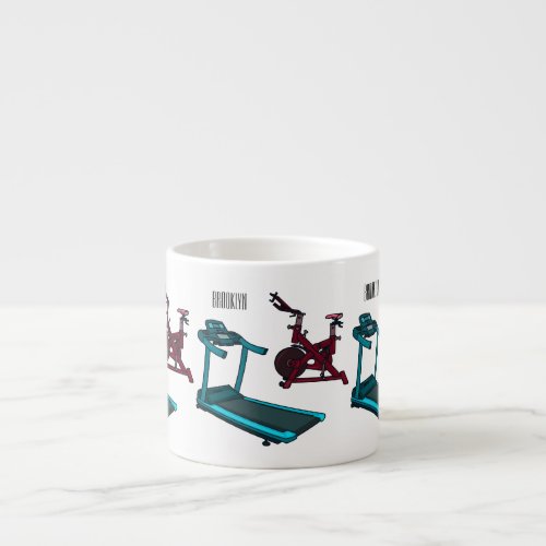 Treadmill  spinning bike cartoon illustration espresso cup