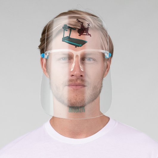 Treadmill & spinning bike cartoon illustration face shield (Insitu)