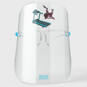 Treadmill & spinning bike cartoon illustration face shield