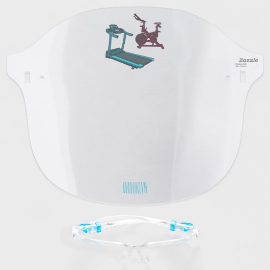 Treadmill & spinning bike cartoon illustration face shield (Front w/Glasses)