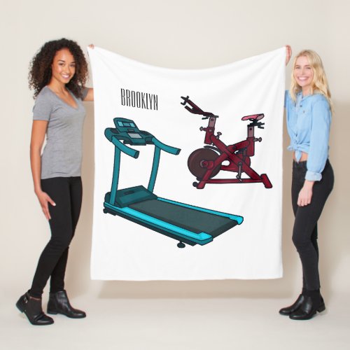 Treadmill  spinning bike cartoon illustration fleece blanket