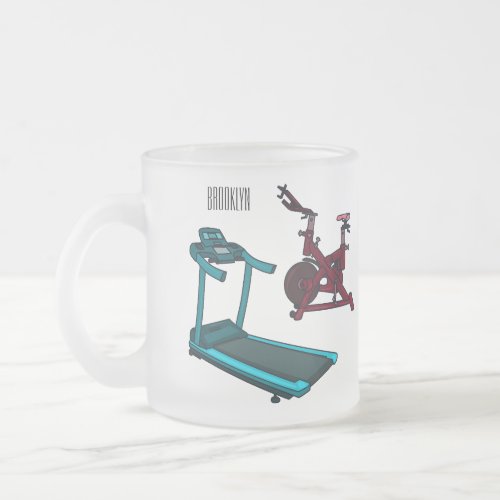 Treadmill  spinning bike cartoon illustration frosted glass coffee mug